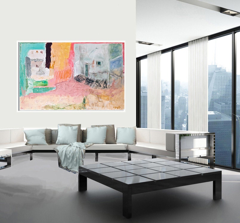 Fine Art Print, Landscape Print Giclee Art, blue pink gray, turquoise, decor modern, wall art, by Ana Gonzalez