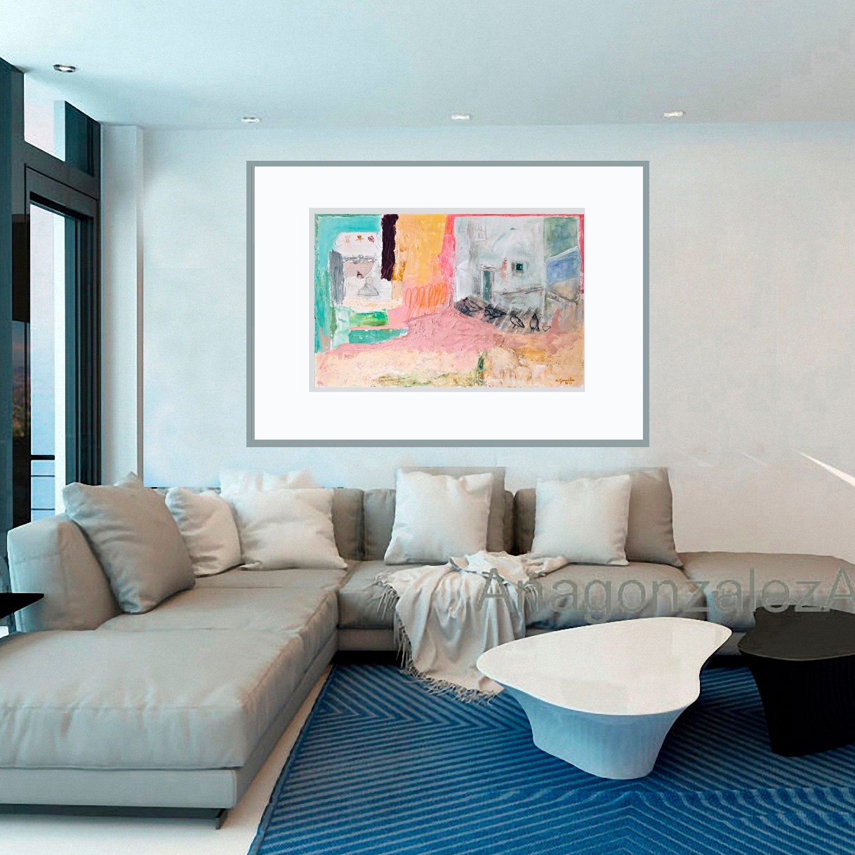 Fine Art Print, Landscape Print Giclee Art, blue pink gray, turquoise, decor modern, wall art, by Ana Gonzalez