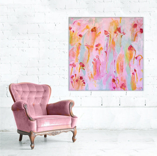 Large abstract Flowers, Still Life Painting, Art canvas. Original Painting, for romantic girls, textured, modern wall art, Spanish Art